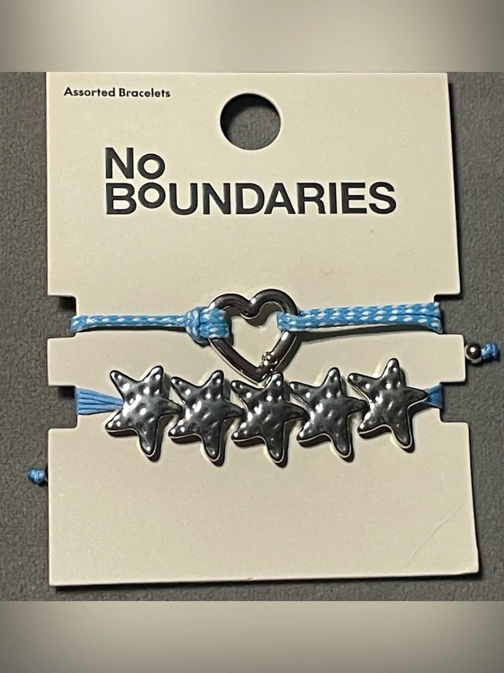 NWT No Boundaries 2 Pc Blue Cord Bracelet Set Silver Tone Heart & Hammered Star